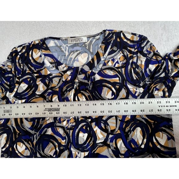Kasper Womens Abstract Printed Twist-Neck 3/4-Sleeve Blouse Size XL Blue Stretch - Picture 6 of 7